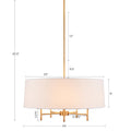 5 Light White Drum Shade Chandelier Gold Cotton