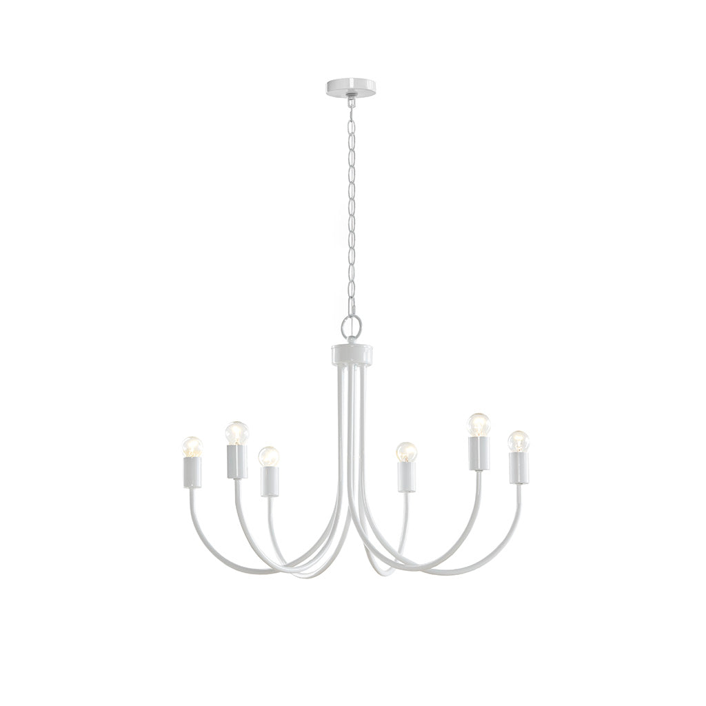 6 Light Metal Chandelier White Iron