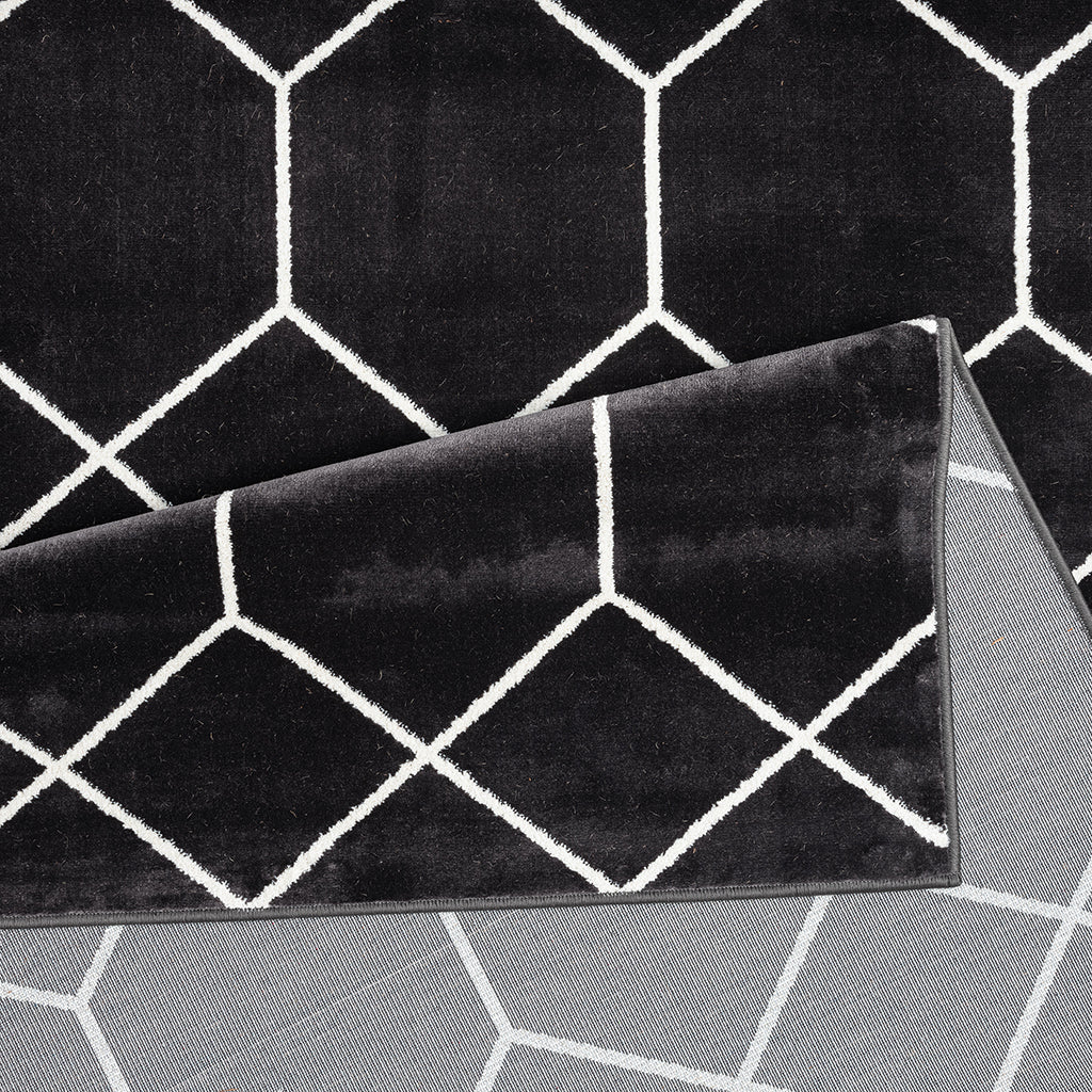 Trellis Geometric Woven Area Rug Black Cream Polyester