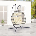 2 Person Outdoor Rattan Hanging Chair Patio Wicker Egg Chair Yes Sectional Beige Uv Resistant Frame Water Resistant Cushion Garden & Outdoor American Design,Classic 2 Person Seating Group Polyester Rattan