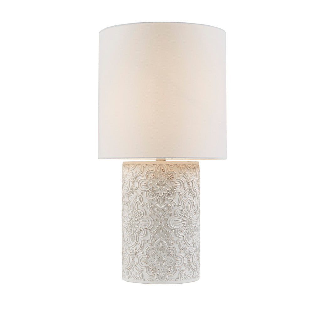 Embossed Floral Resin Table Lamp Ivory Cotton