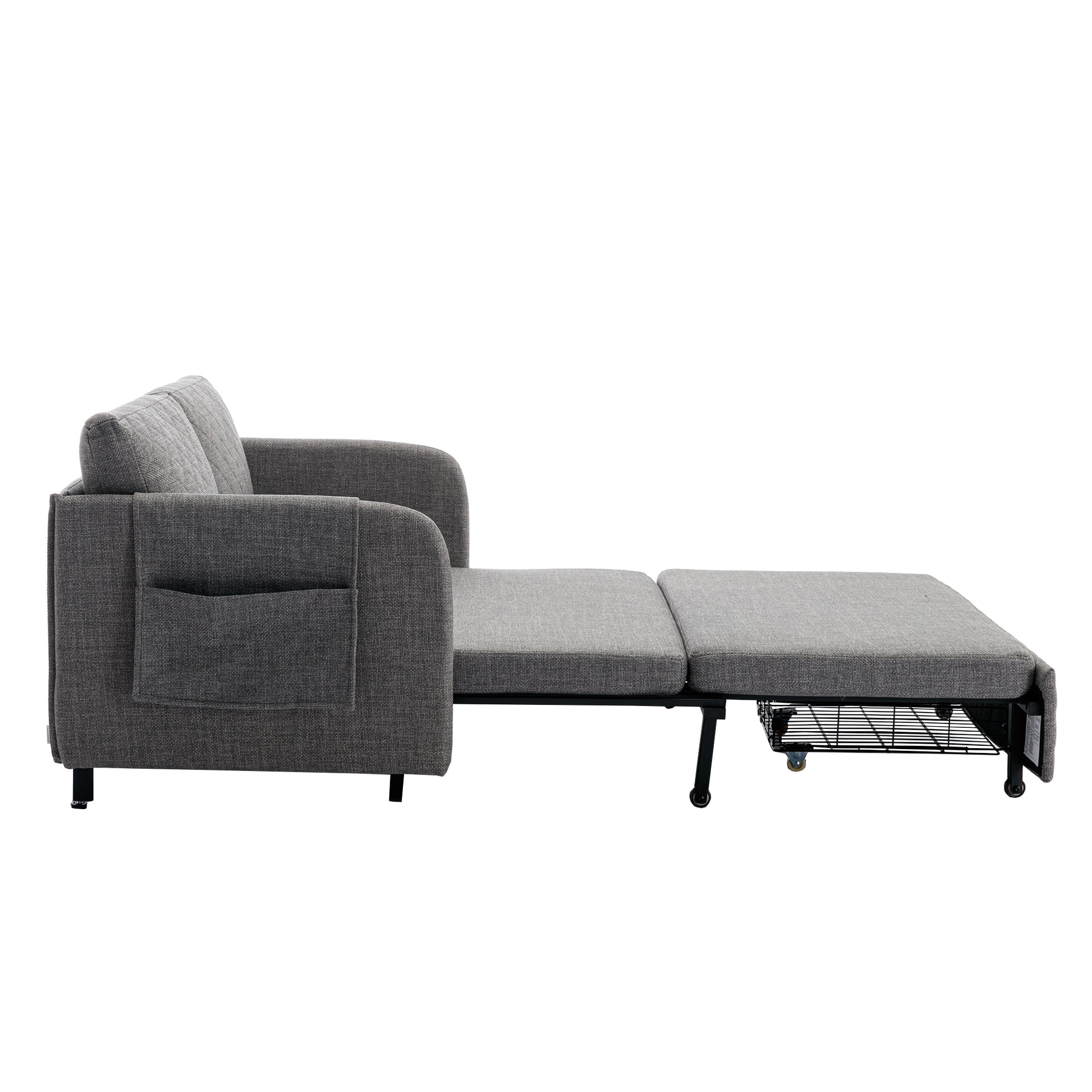 Coolmore Convertible Sleeper Sofa Bed, Modern Velvet Loveseat Couch With Pull Out Bed, Small Beautiful Seat Futon Sofa Bed With Headboard, 2 Pillows & Side Pockets For Living Room Light Grey Linen