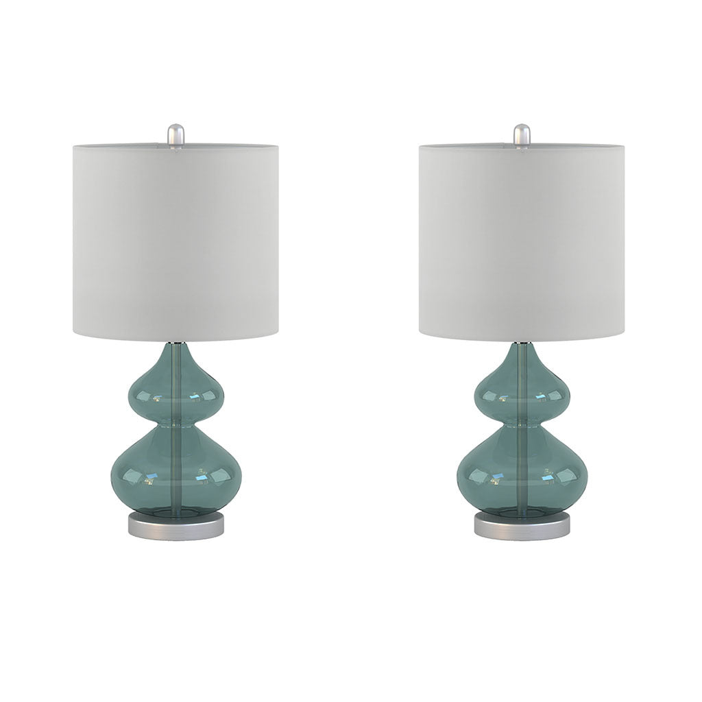 Ellipse Curved Glass Table Lamp, Set Of 2 Blue Cotton