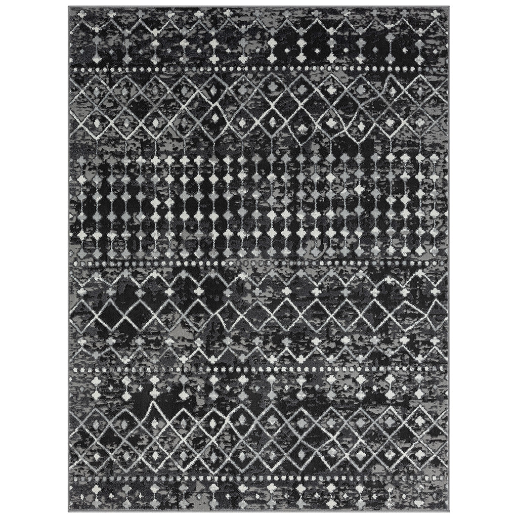 Moroccan Global Woven Area Rug Charcoal Polyester