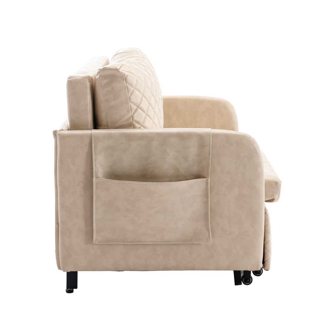 Coolmore Convertible Sleeper Sofa Bed, Modern Velvet Loveseat Couch With Pull Out Bed, Small Beautiful Seat Futon Sofa Bed With Headboard, 2 Pillows & Side Pockets For Living Room Camel Pu