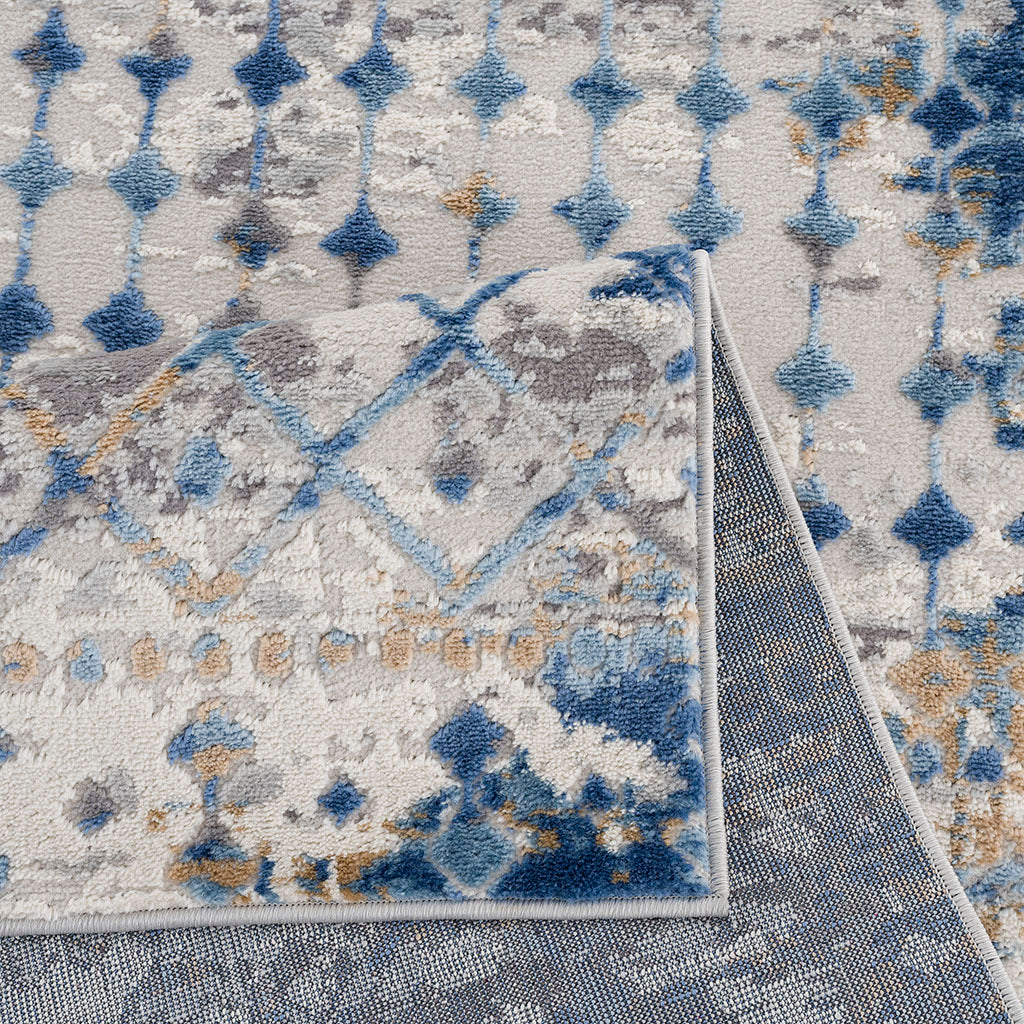 Moroccan Global Woven Area Rug Blue Cream Polyester