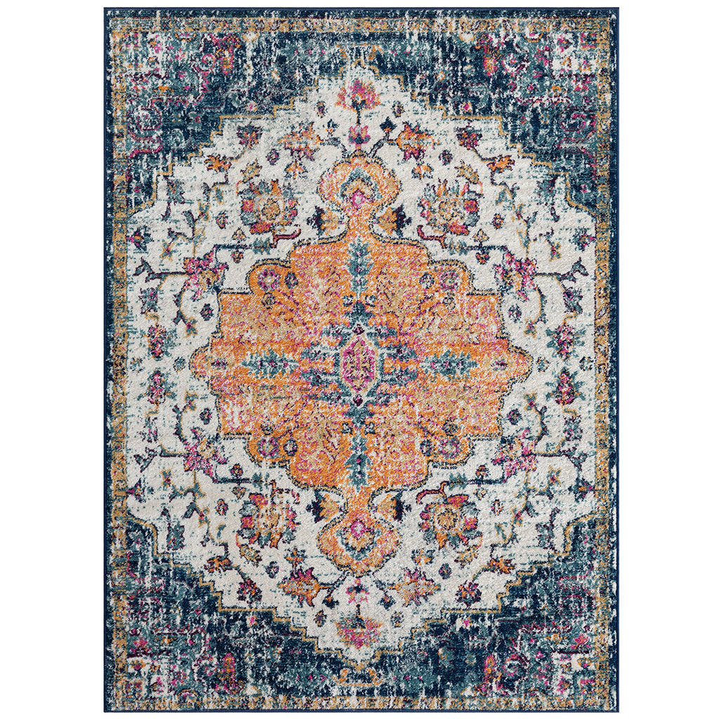 Boho Medallion Woven Area Rug Blue Multi Polyester