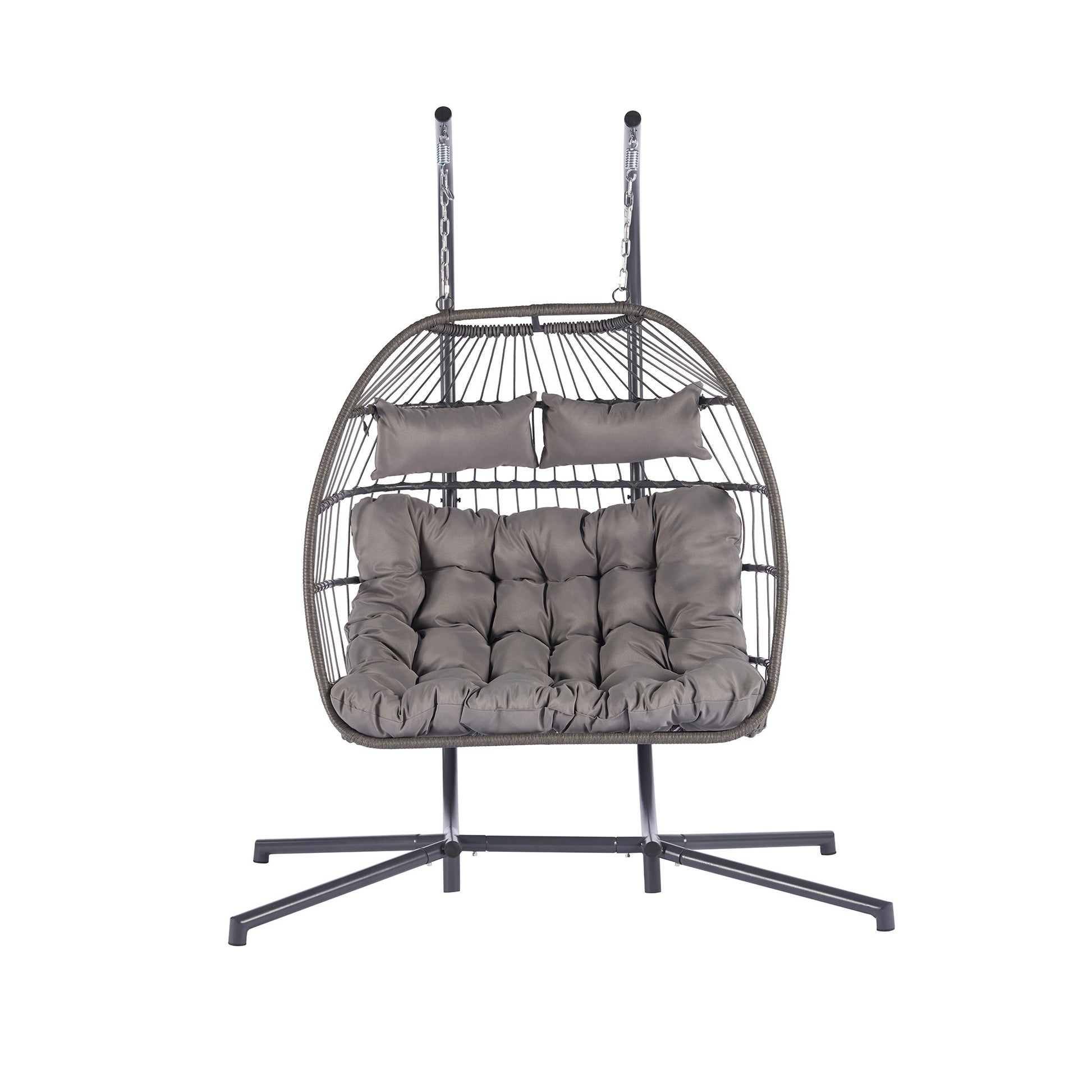 2 Person Outdoor Rattan Hanging Chair Patio Wicker Egg Chair Yes Sectional Light Gray Uv Resistant Frame Water Resistant Cushion Garden & Outdoor American Design 2 Person Seating Group Polyester Rattan