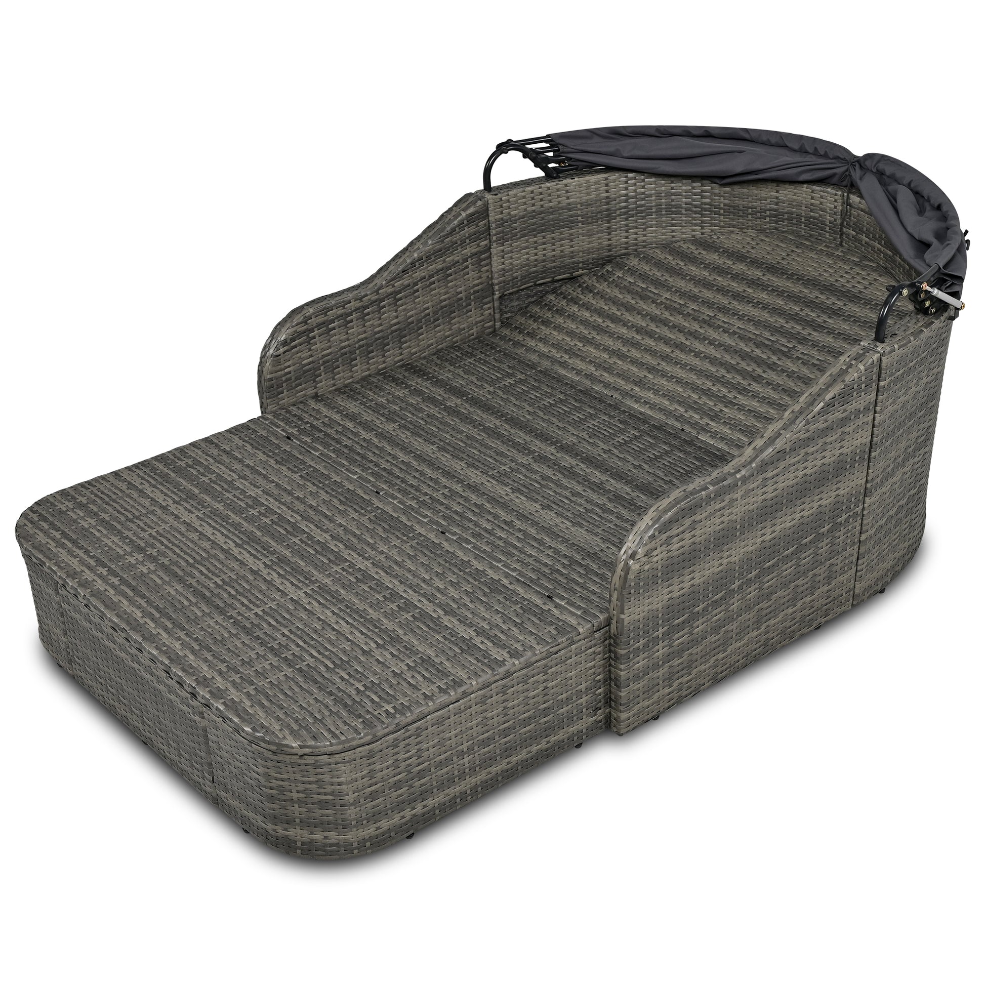 79.9" Outdoor Sunbed With Adjustable Canopy, Double Lounge, Pe Rattan Daybed, Gray Wicker And Cushion Yes Gray Wicker