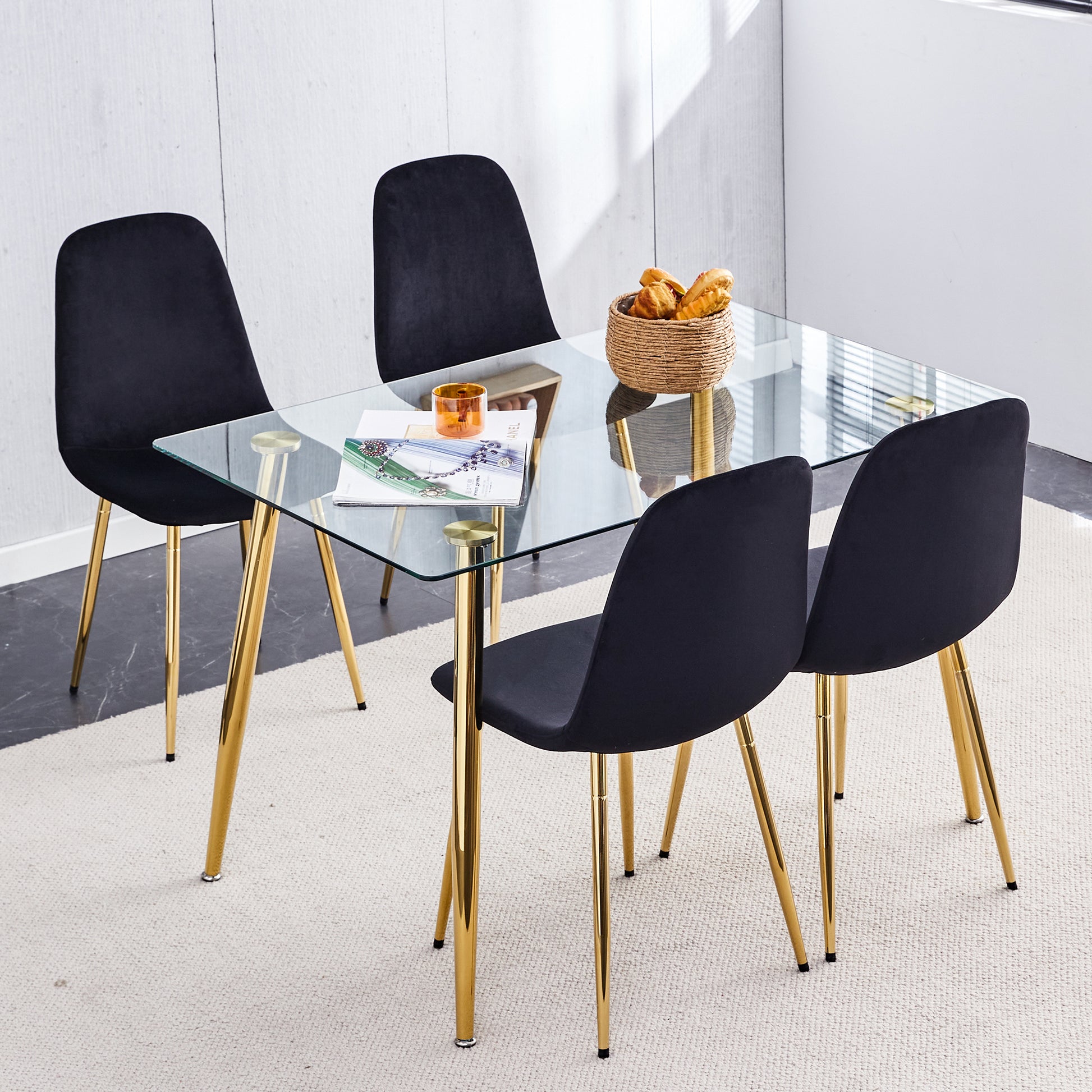 Dining Chairs Set Of 4, Modern Mid Century Style Dining Kitchen Room Upholstered Side Chairs,Accent Chairs Spoon Shaped With Soft Velvet Fabric Cover Cushion Seat And Golden Metal Legs.B0501A Black Foam Velvet