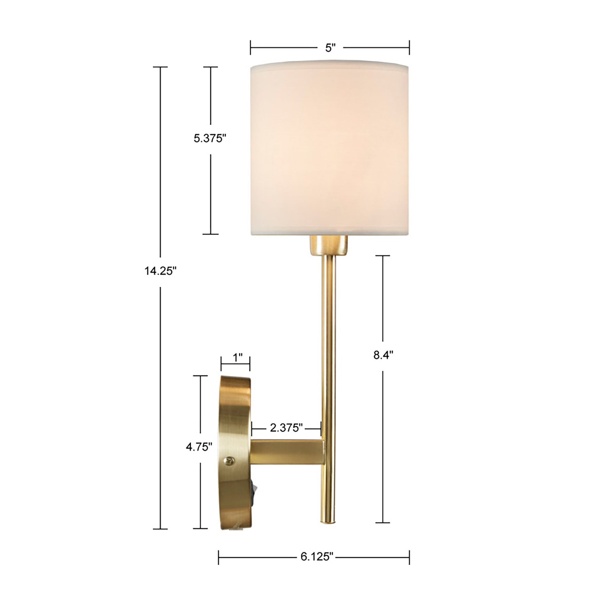 Metal Wall Sconce With Cylinder Shade, Set Of 2 Gold Cotton