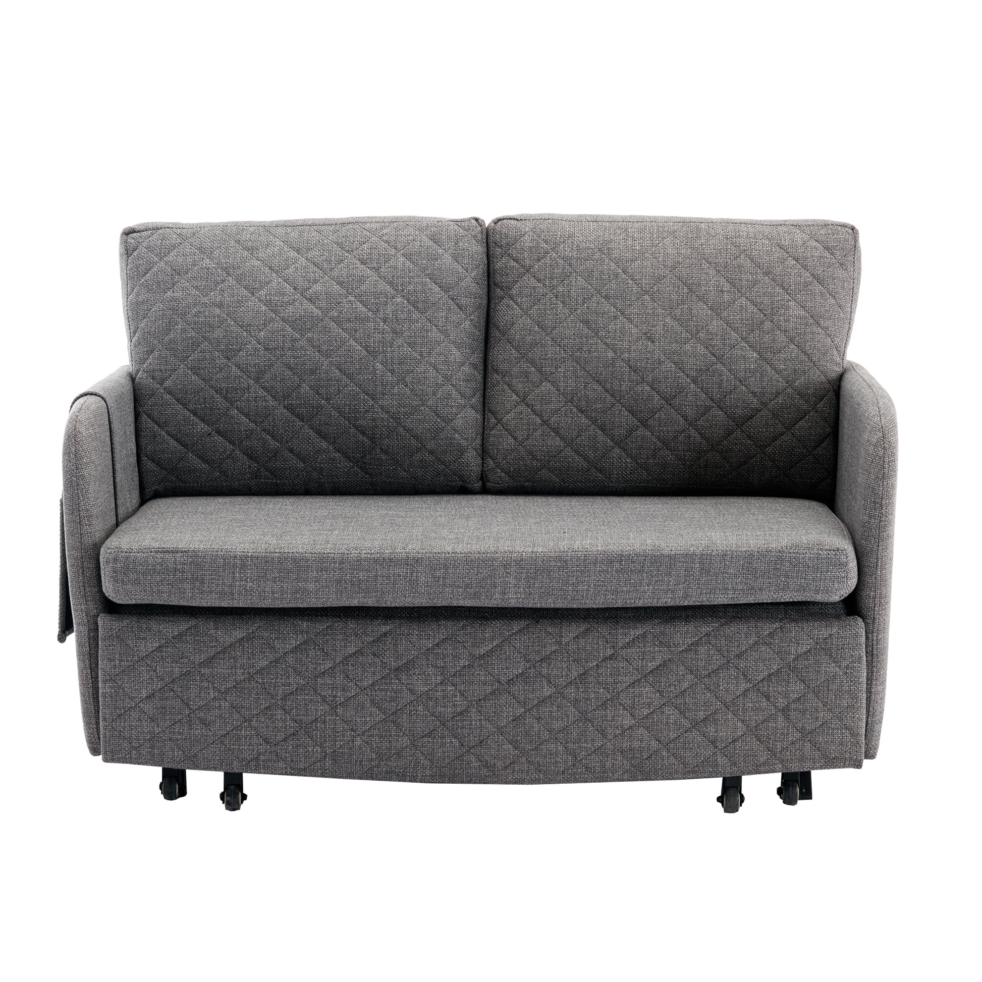 Coolmore Convertible Sleeper Sofa Bed, Modern Velvet Loveseat Couch With Pull Out Bed, Small Beautiful Seat Futon Sofa Bed With Headboard, 2 Pillows & Side Pockets For Living Room Light Grey Linen