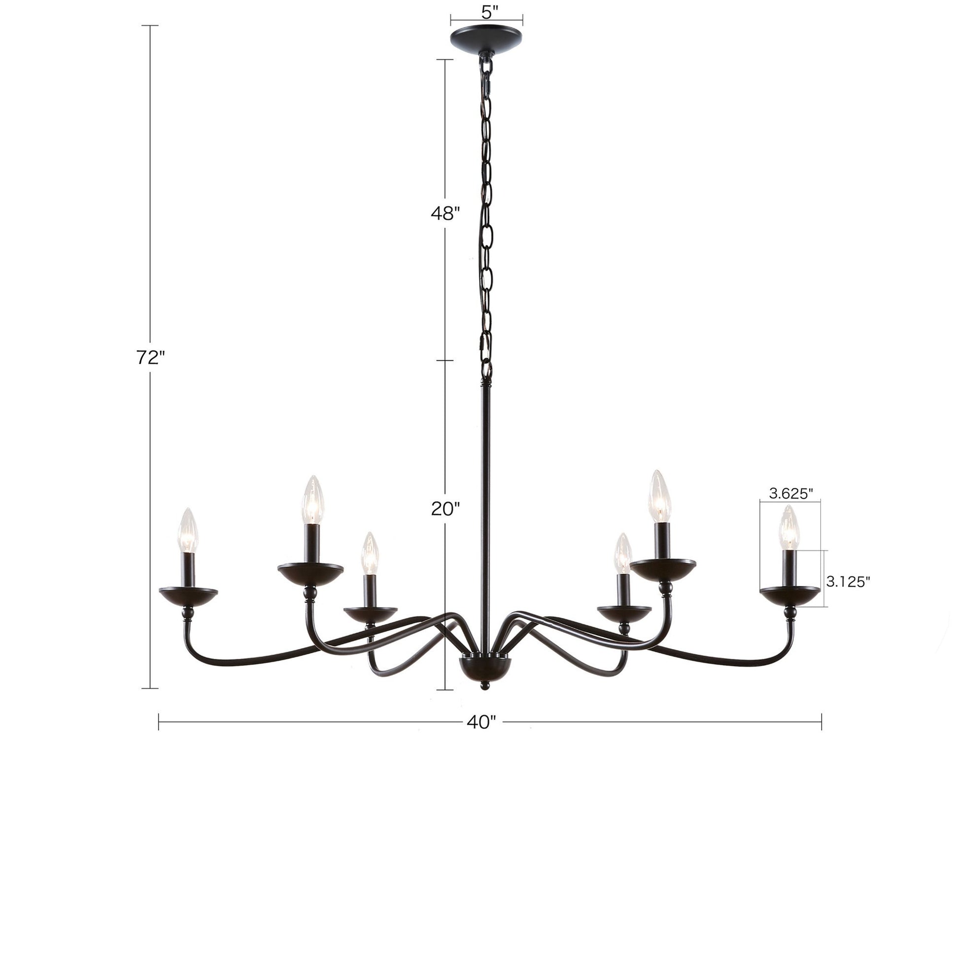 Brighton 6 Light Farmhouse Metal Chandelier Matte Black Cotton