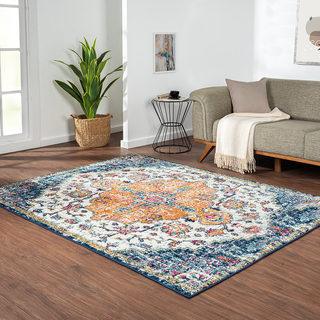 Boho Medallion Woven Area Rug Blue Multi Polyester