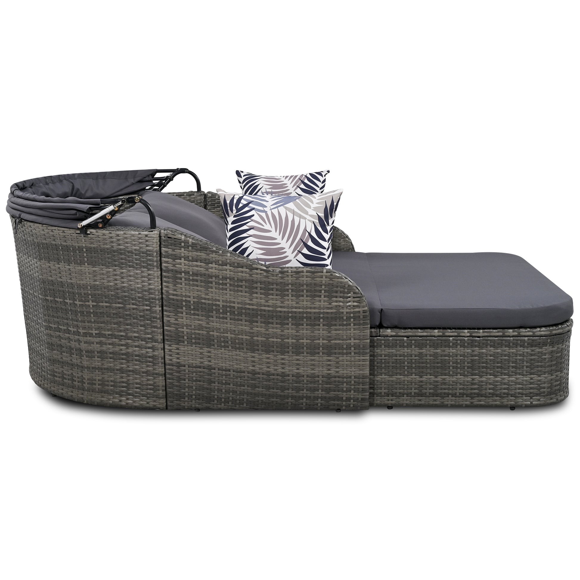 79.9" Outdoor Sunbed With Adjustable Canopy, Double Lounge, Pe Rattan Daybed, Gray Wicker And Cushion Yes Gray Wicker