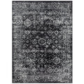 Distressed Vintage Persian Woven Area Rug Black Cream Polyester