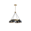 4 Light Metal Shade Chandelier Black Gold Iron