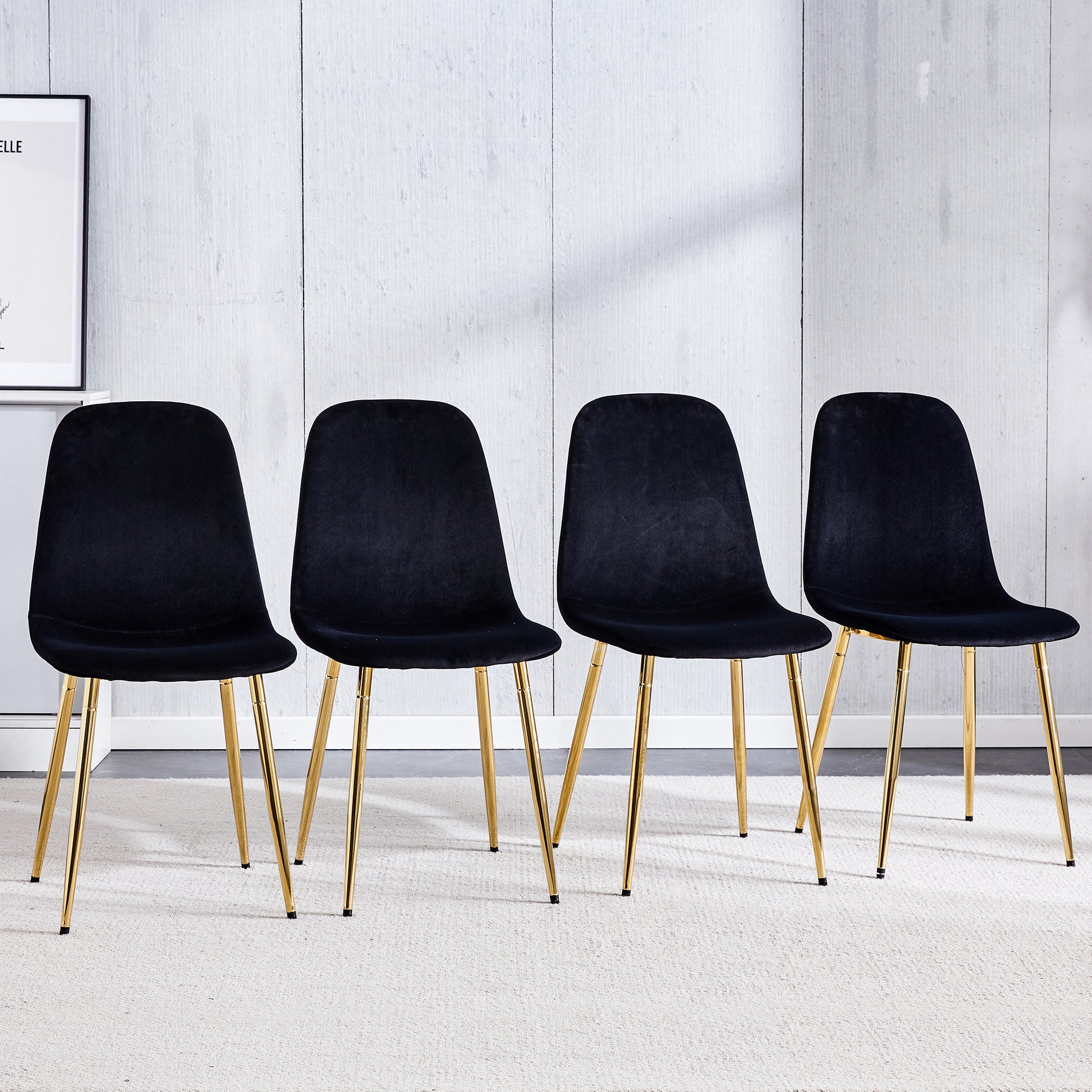 Dining Chairs Set Of 4, Modern Mid Century Style Dining Kitchen Room Upholstered Side Chairs,Accent Chairs Spoon Shaped With Soft Velvet Fabric Cover Cushion Seat And Golden Metal Legs.B0501A Black Foam Velvet