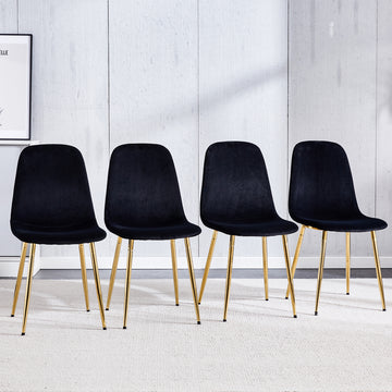 Dining Chairs Set Of 4, Modern Mid Century Style Dining Kitchen Room Upholstered Side Chairs,Accent Chairs Spoon Shaped With Soft Velvet Fabric Cover Cushion Seat And Golden Metal Legs.B0501A Black Foam Velvet