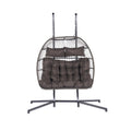 2 Person Outdoor Rattan Hanging Chair Patio Wicker Egg Chair Yes Sectional Dark Gray Uv Resistant Frame Water Resistant Cushion Garden & Outdoor American Design,American Traditional 2 Person Seating Group Polyester Rattan