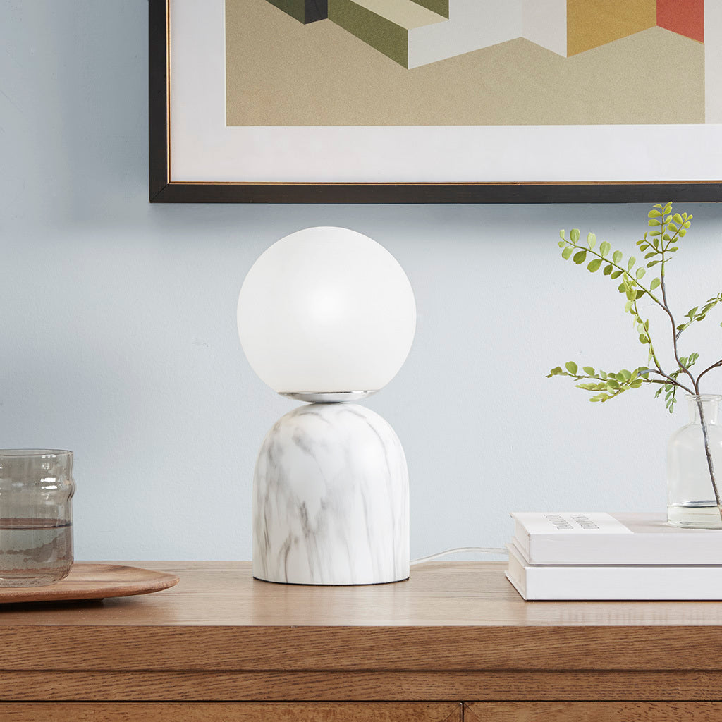 Frosted Glass Globe Resin Table Lamp White Glass