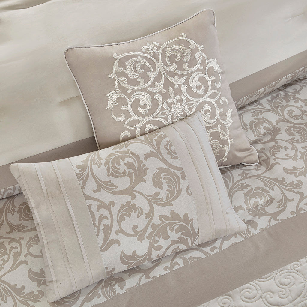 Embroidered 8 Piece Comforter Set Neutral Polyester