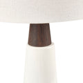 Triangular Ceramic And Wood Table Lamp White Base Cream Shade Polyester