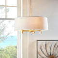 5 Light White Drum Shade Chandelier Gold Cotton