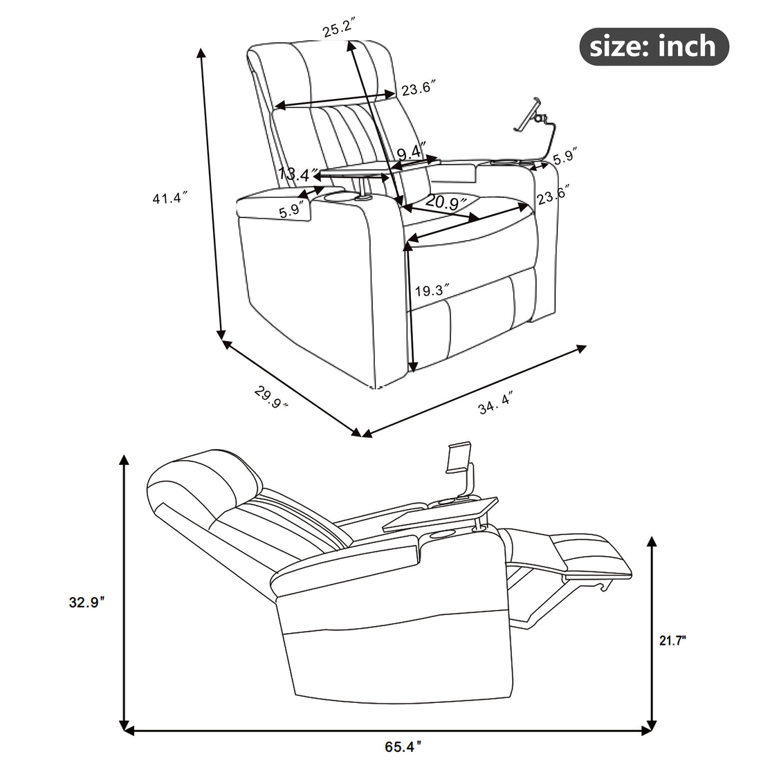 270 Power Swivel Recliner,Home Theater Seating With Hidden Arm Storage And Led Light Strip,Cup Holder,360 Swivel Tray Table,And Cell Phone Holder,Soft Living Room Chair,Grey Grey Foam Pu Leather