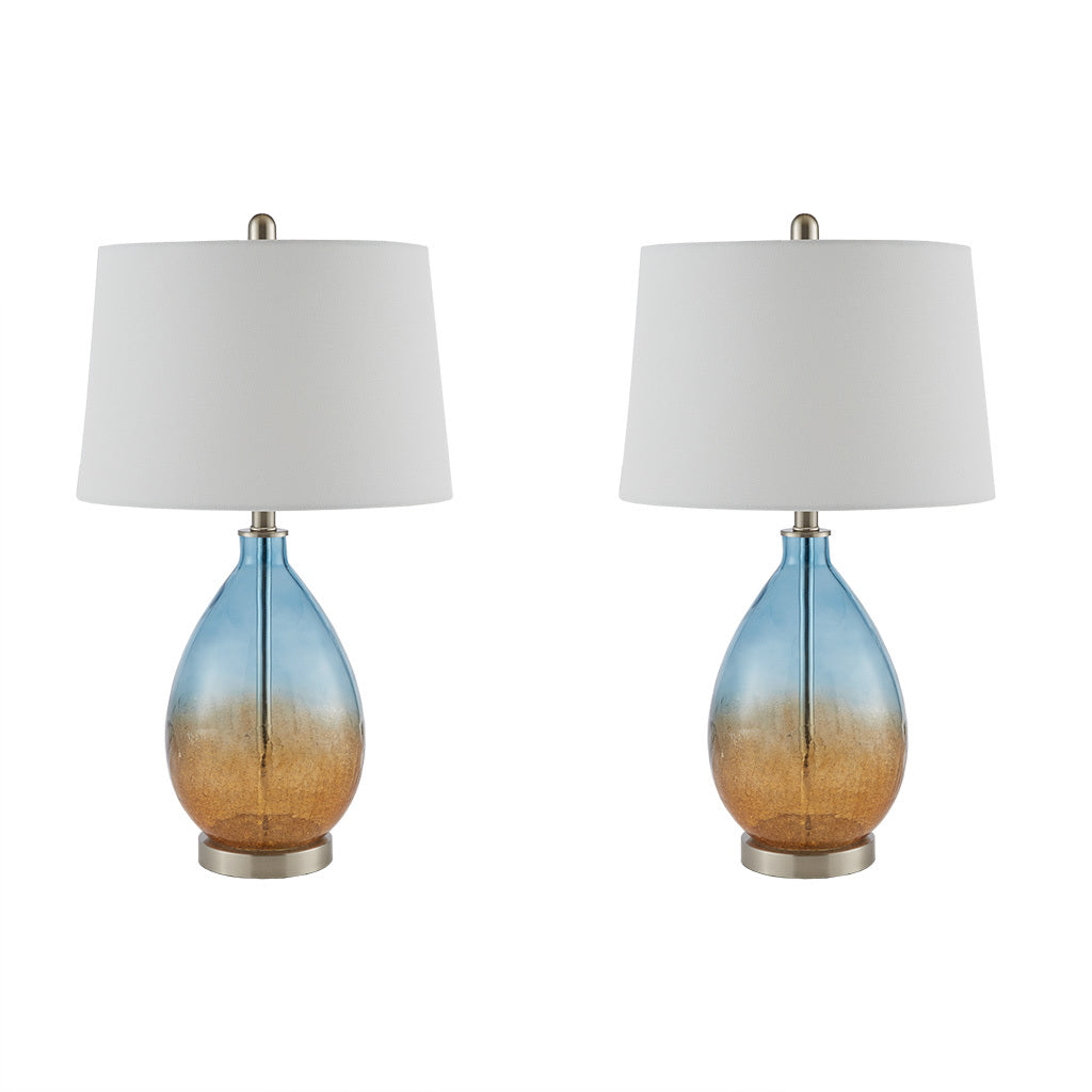 Cortina Ombre Glass Table Lamp, Set Of 2 Blue Cotton