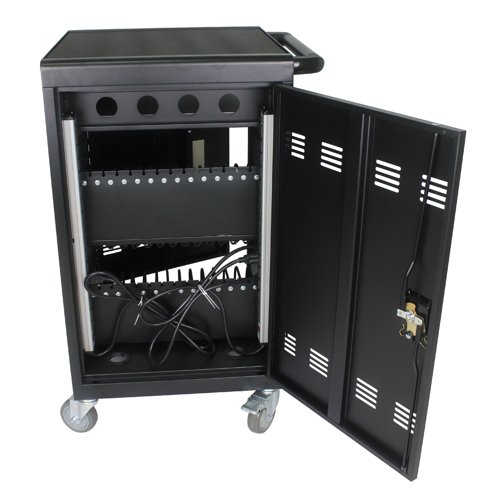 Mobile Charging Cart And Cabinet For Tablets Laptops 30 Device With Combination Lock Black Matt Black Steel