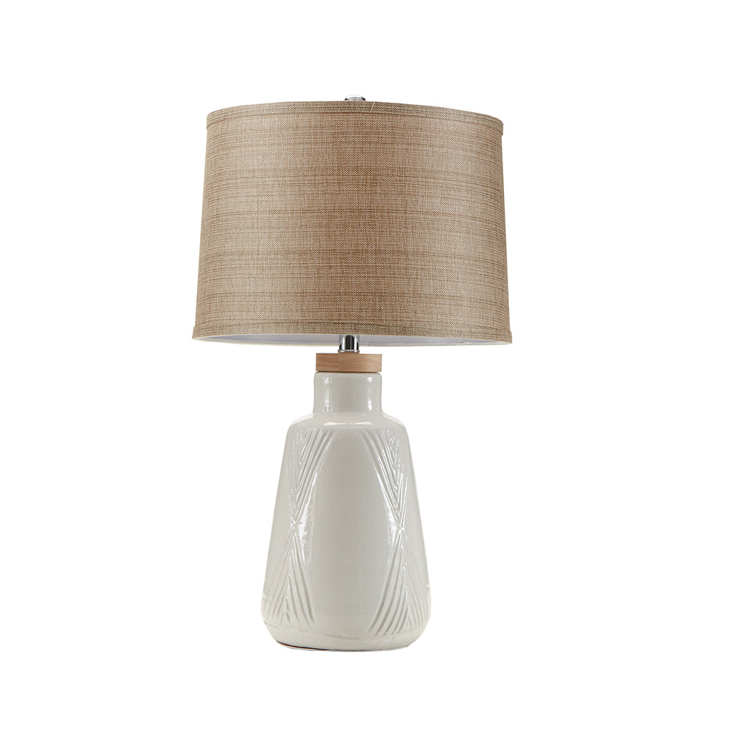 Boho Textured Ceramic Table Lamp Ivory Polyester