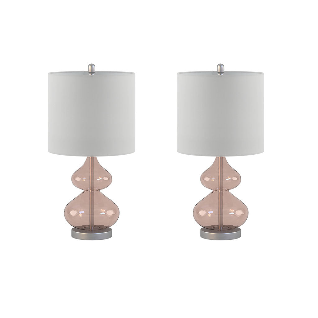 Ellipse Curved Glass Table Lamp, Set Of 2 Pink Cotton