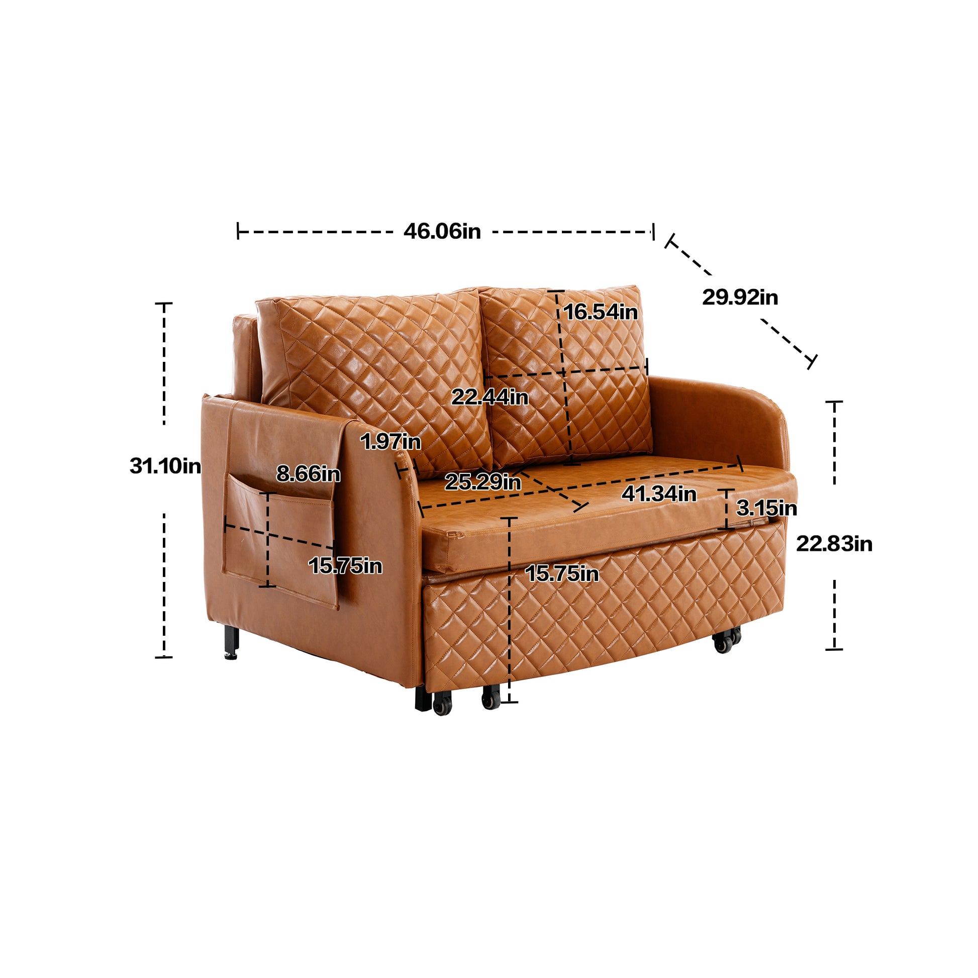 Coolmore Convertible Sleeper Sofa Bed, Modern Velvet Loveseat Couch With Pull Out Bed, Small Beautiful Seat Futon Sofa Bed With Headboard, 2 Pillows & Side Pockets For Living Room Brown Pu