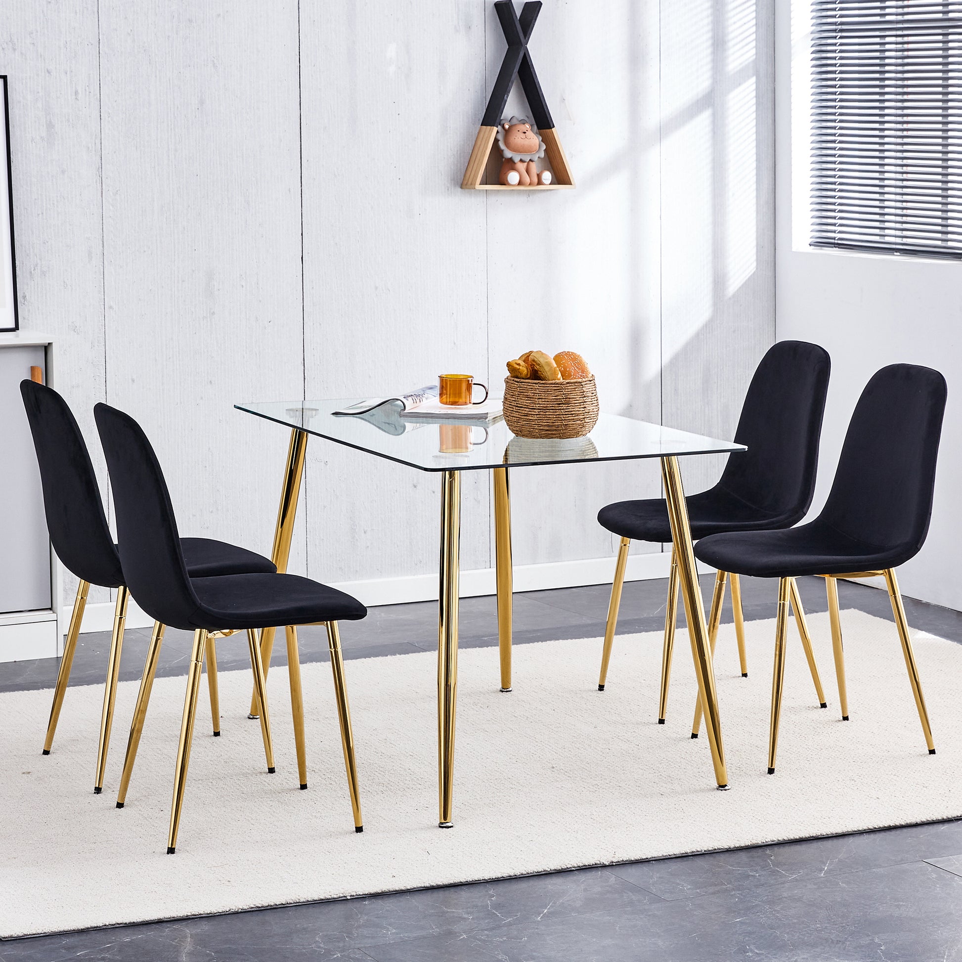 Dining Chairs Set Of 4, Modern Mid Century Style Dining Kitchen Room Upholstered Side Chairs,Accent Chairs Spoon Shaped With Soft Velvet Fabric Cover Cushion Seat And Golden Metal Legs.B0501A Black Foam Velvet