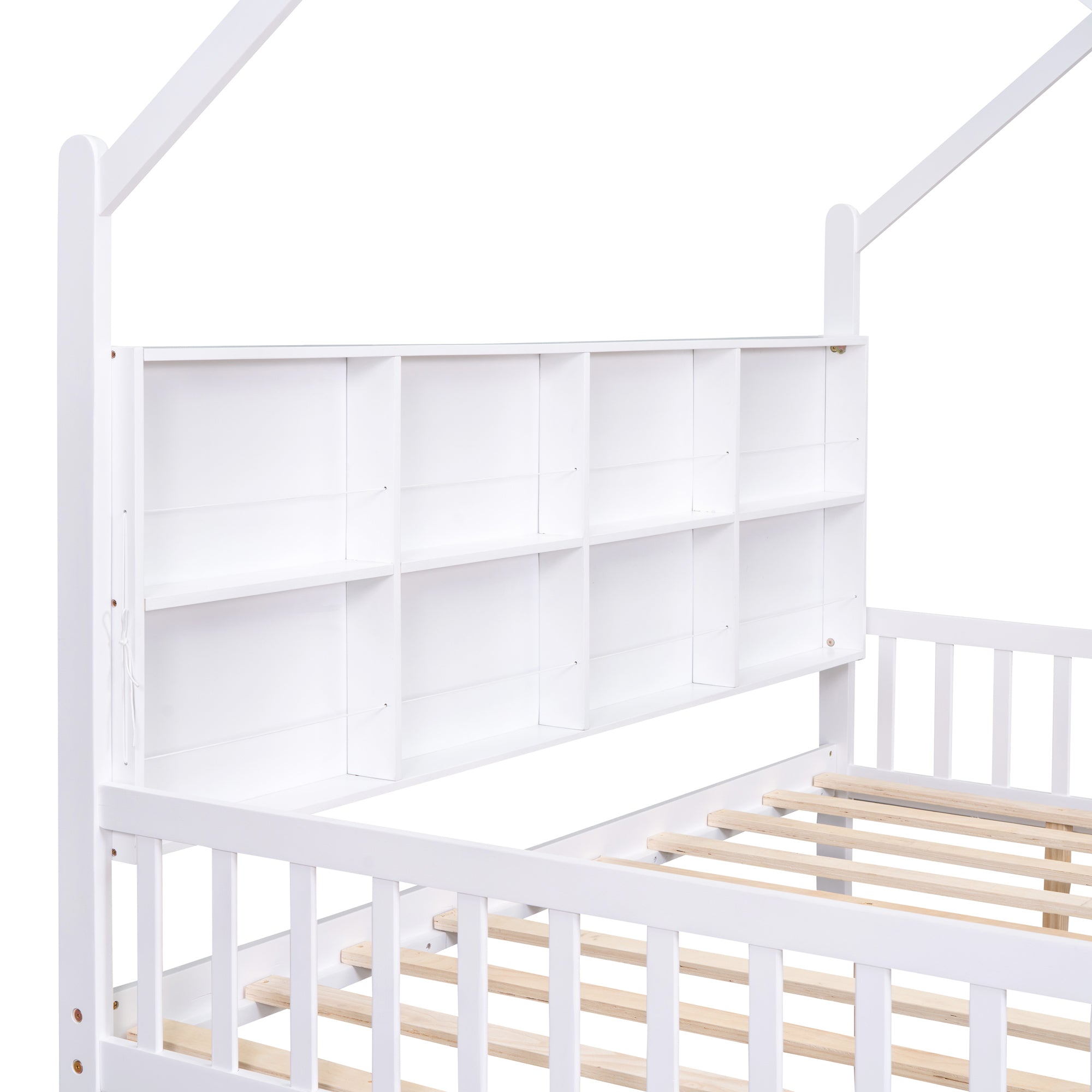 Wooden Full Size House Bed with 2 Drawers,Kids Bed white-solid wood