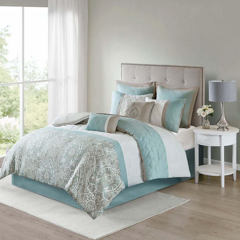 8 Piece Comforter Set Seafoam Polyester