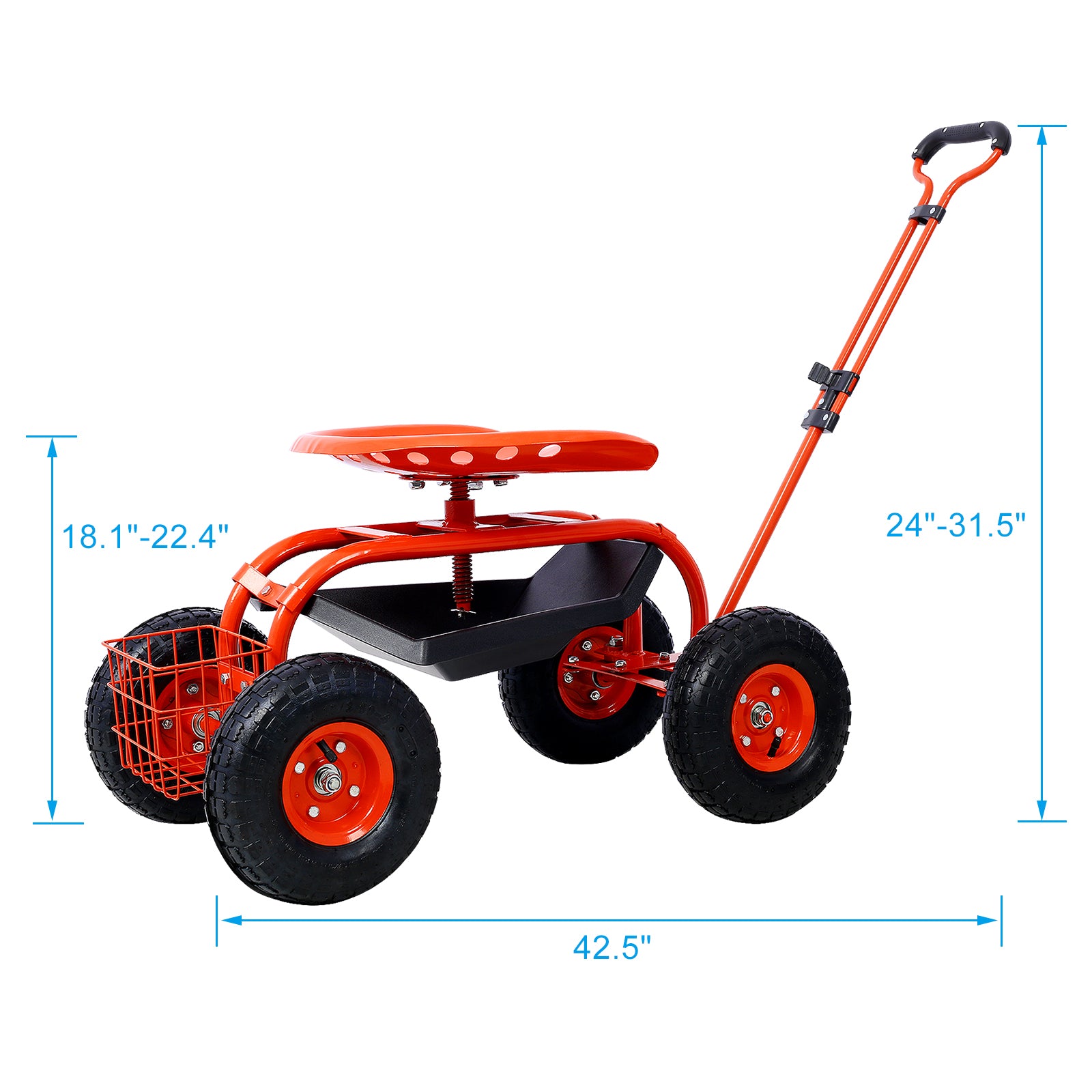 Rolling Garden Scooter Garden Cart Seat With Wheels And Tool Tray, 360 Swivel Seat,Redrefurbished Red Steel