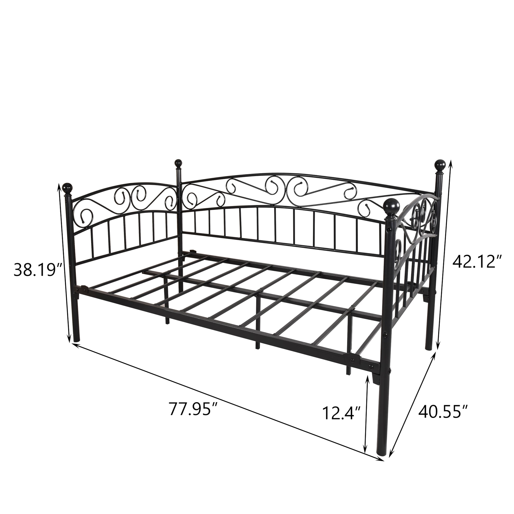 Metal Daybed Frame Multifunctional Mattress Foundation Bed Sofa With Headboard, Twin, Black Box Spring Not Required Twin Black Metal Bedroom Metal