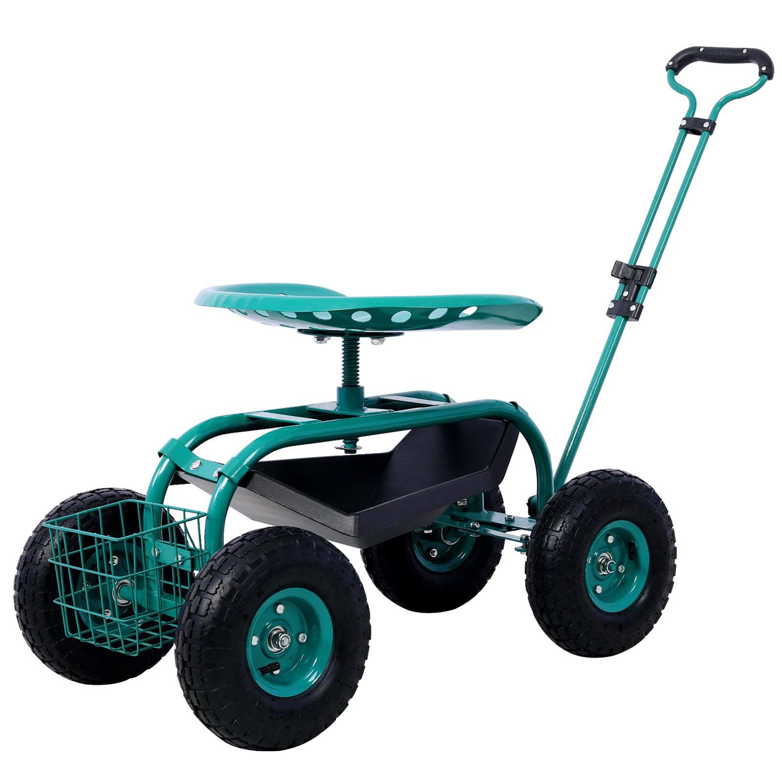 Rolling Garden Scooter Garden Cart Seat With Wheels And Tool Tray, 360 Swivel Seat,Green Refurbished Green Steel