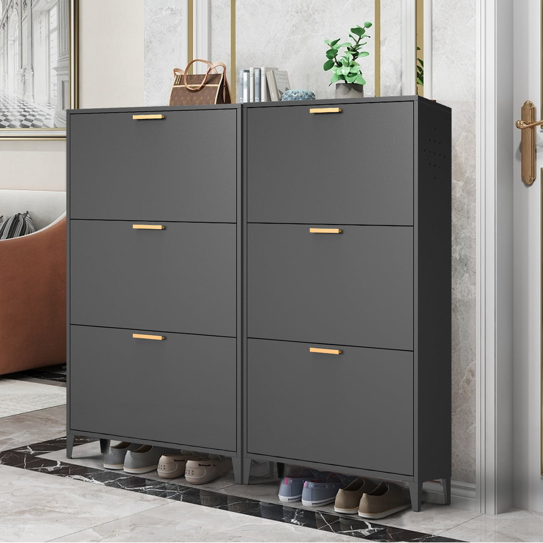 3 Drawer All Steel Shoe Cabinet, Freestanding