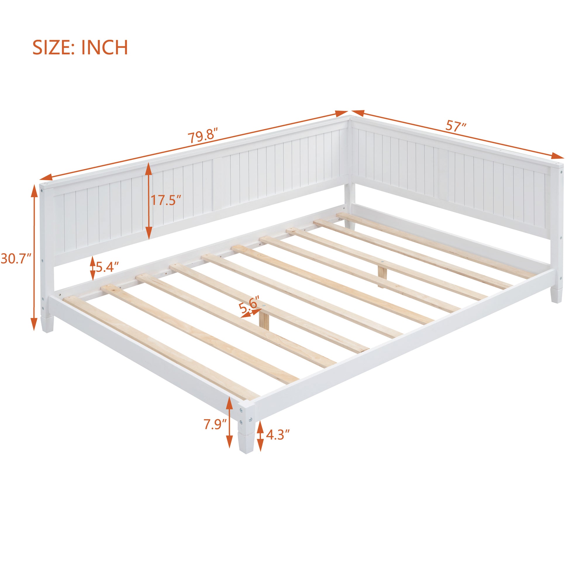 Full Size Wood Daybed Sofa Bed, White white-solid wood+mdf