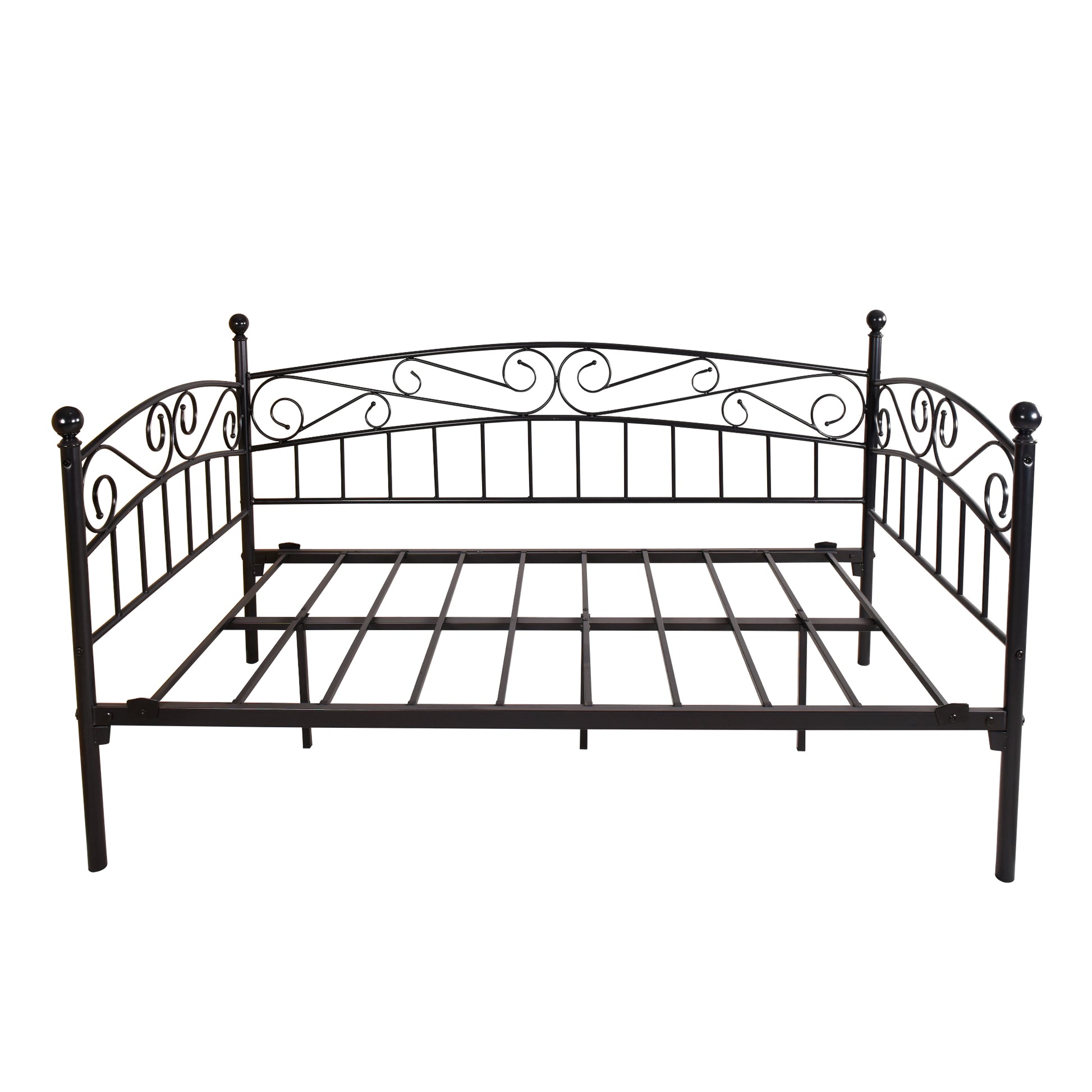 Metal Daybed Frame Multifunctional Mattress Foundation Bed Sofa With Headboard, Twin, Black Box Spring Not Required Twin Black Metal Bedroom Metal
