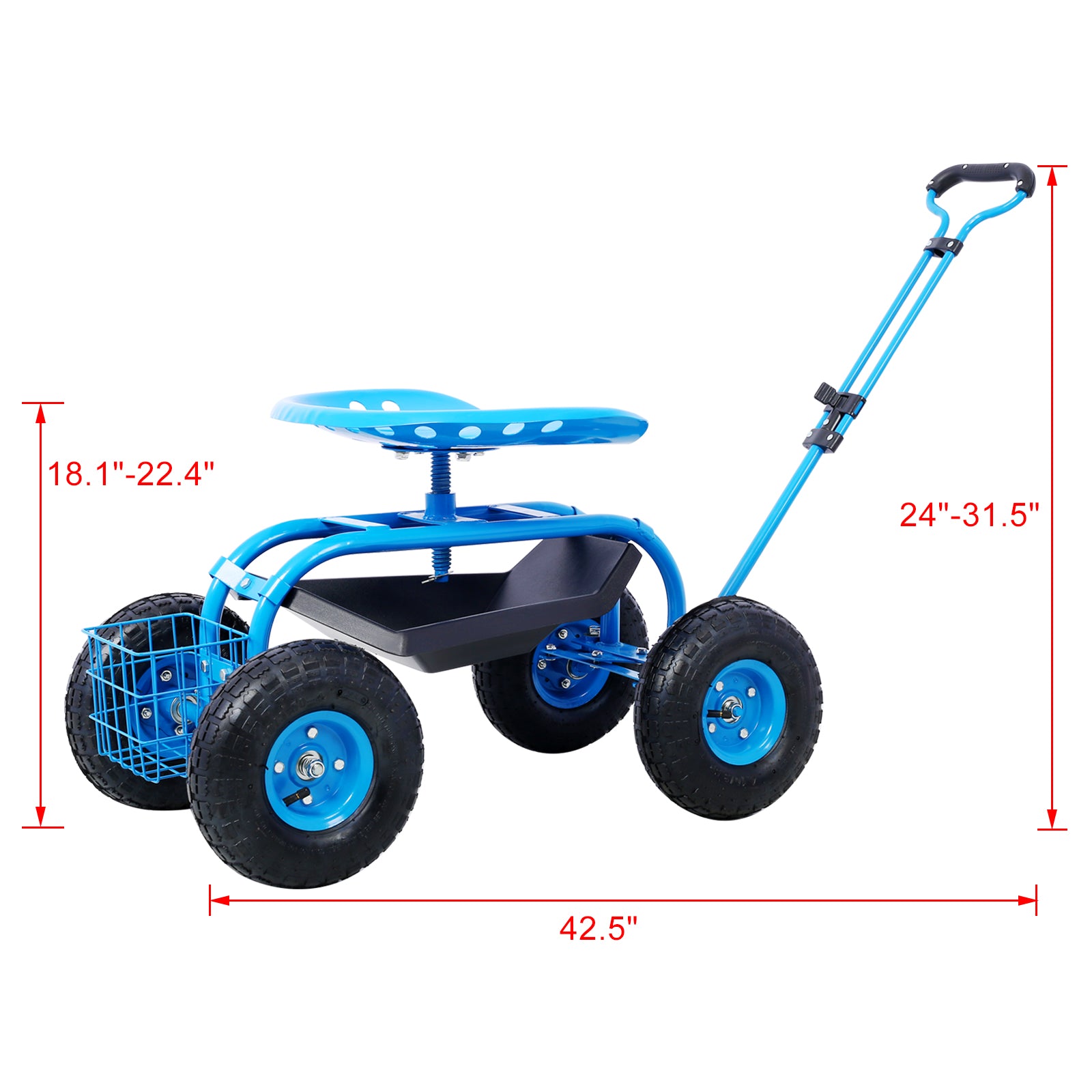 Rolling Garden Scooter Garden Cart Seat With Wheels And Tool Tray, 360 Swivel Seat,Blue Blue Steel