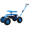 Rolling Garden Scooter Garden Cart Seat With Wheels And Tool Tray, 360 Swivel Seat,Blue Refurbished Blue Steel