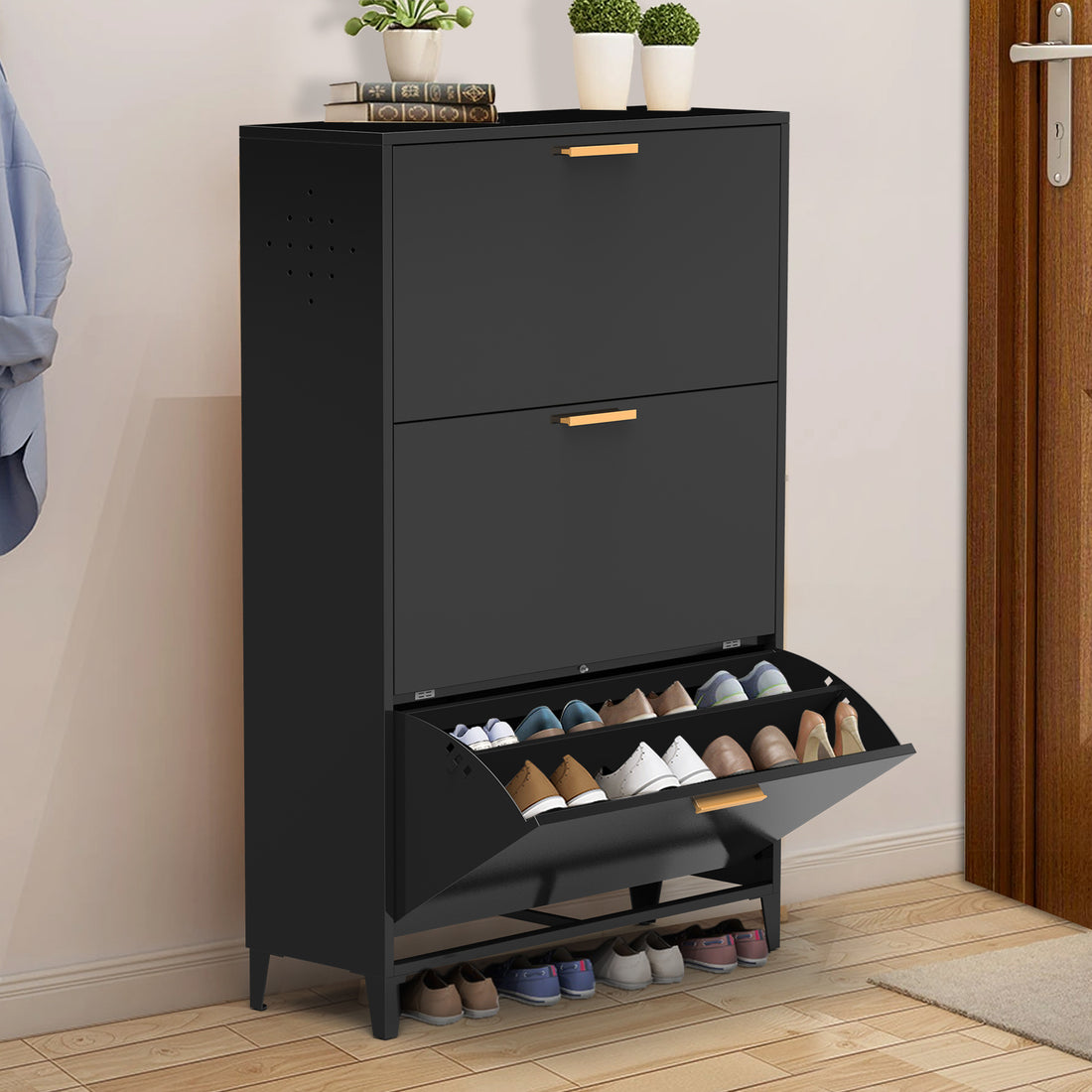 3 Drawer All Steel Shoe Cabinet, Freestanding