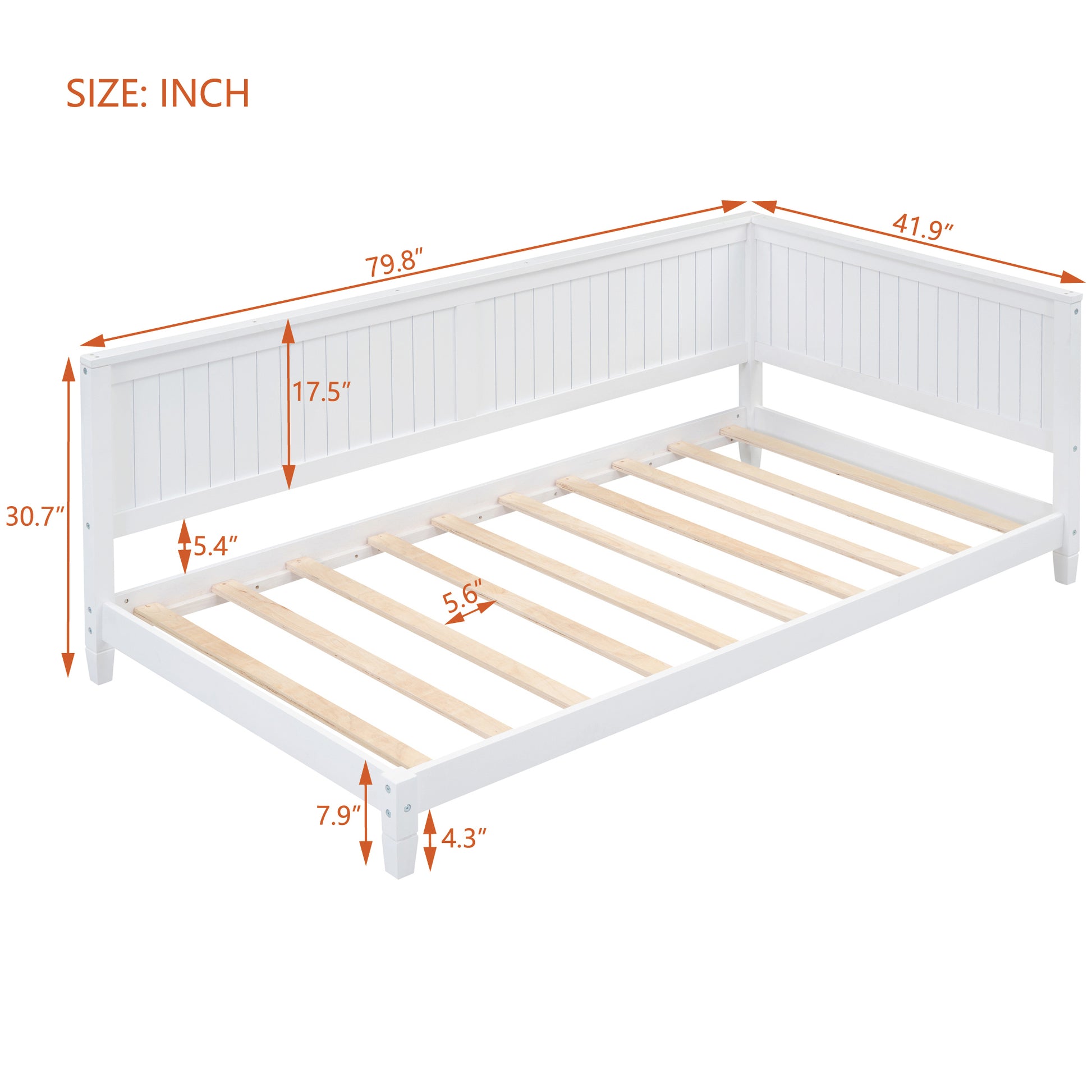 Twin Size Wood Daybed Sofa Bed, White white-solid wood+mdf