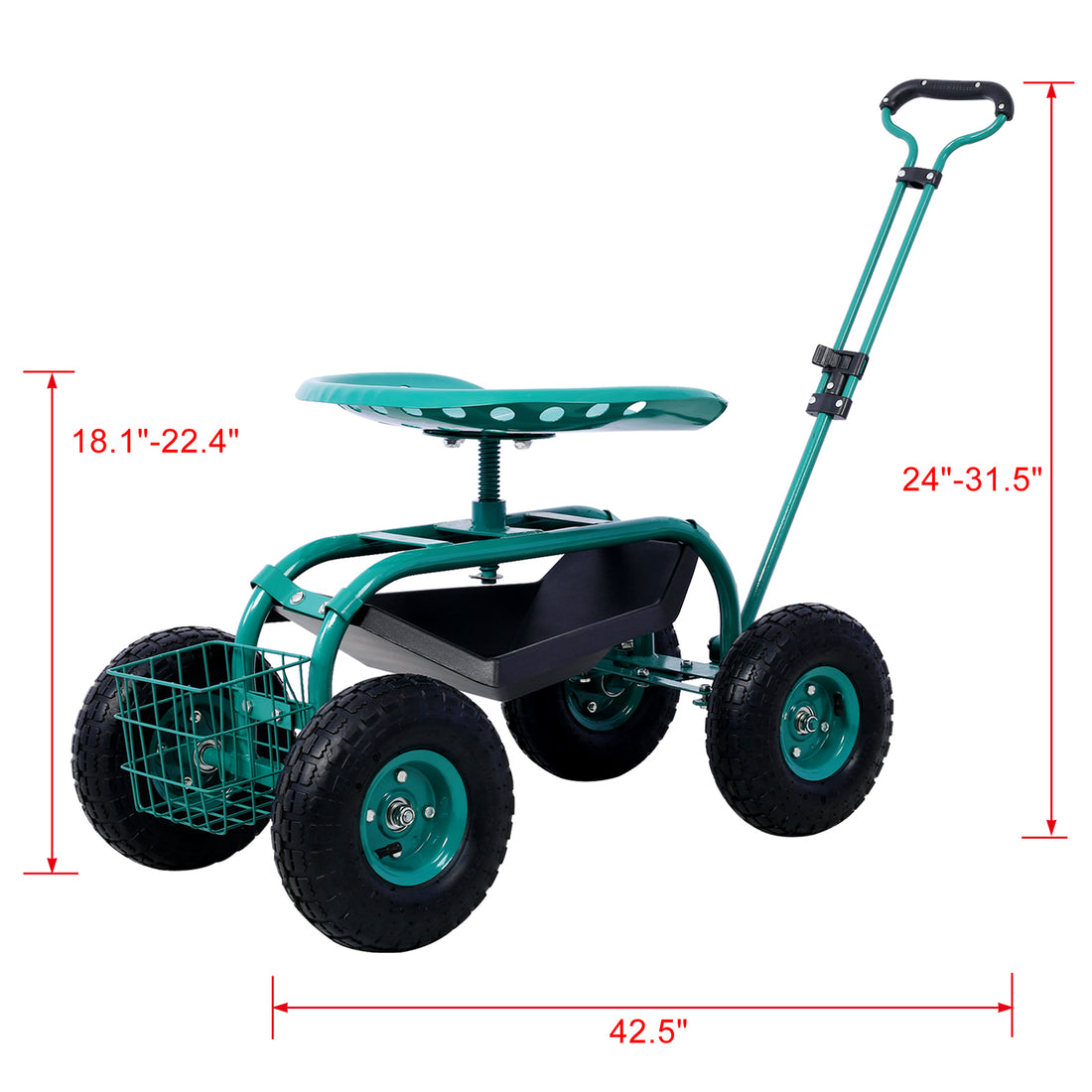 Rolling Garden Scooter Garden Cart Seat With Wheels And Tool Tray, 360 Swivel Seat,Green Refurbished Green Steel