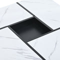 Modern 2 Layer Coffee Table With Casters, Square Cocktail Table With Removable Tray, Uv High Gloss Marble Design Center Table For Living Room, 31.4''X 31.4'' White Black Particle Board