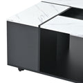 Modern 2 Layer Coffee Table With Casters, Square Cocktail Table With Removable Tray, Uv High Gloss Marble Design Center Table For Living Room, 31.4''X 31.4'' White Black Particle Board